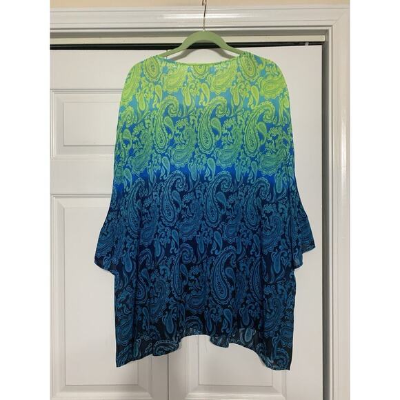 Catherine’s Flowy Crinkle Pleated Blue Green Ombré Fun Blouse Tunic Top 2X - Picture 6 of 7